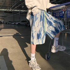 扎染设计感冰丝短裤休闲五分裤情侣夏季运动裤男8009-P40，男装休闲裤，电商A059