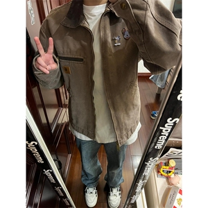 咖棕色翻领外套男款春秋季穿搭高级感情侣衬衫式工装夹克 JK7705图片