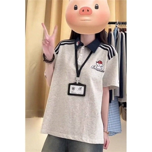三条杠美式复古情侣条纹polo衫短袖男夏季DX513-P32图片