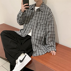 2025春夏新款港风格子休闲长袖衬衫外套上衣D201-DM96-P45，男装衬衫，电商D321-1