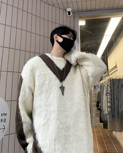 B254-P62 高级感撞色拼接毛衣男2024秋冬新款美式高街宽松针织衫图片