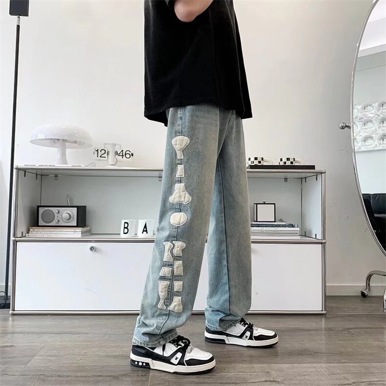 男直筒哈松网红潮牌伦is韩版潮流宽松休闲裤子N9063P45,男装牛仔裤,星座1116-2