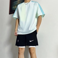 抖音得物品质二开240克宽松纯棉美式潮牌印花三条杠中性风短袖T恤，男装T恤，电商A486