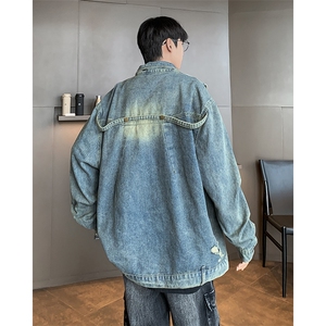设计感牛仔外套男士2024年秋季新款潮牌美式高街复古高级痞帅夹克图片