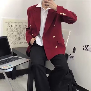 无品牌原宿日系insDKJK日系制服男女红色双排扣西服新款潮流百搭