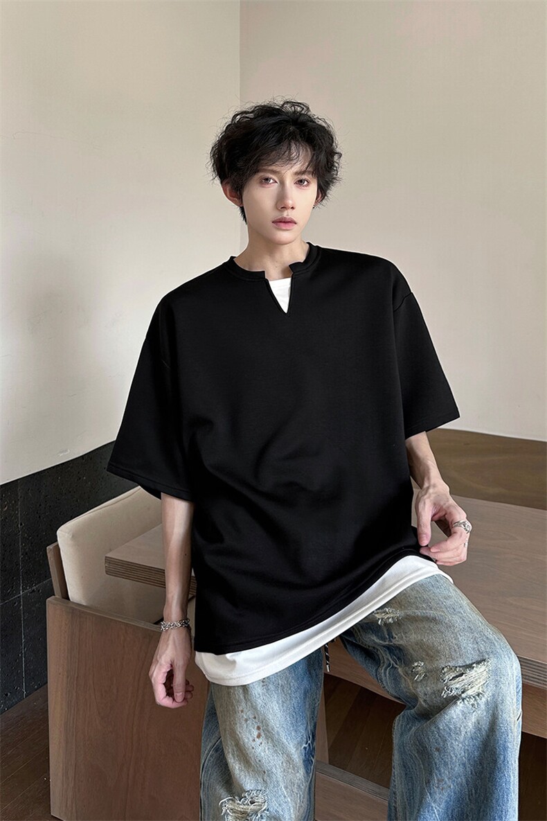 8XL-M特大码短袖男假两件五分袖高品质空气层宽松上衣DX321P35,男装T恤,电商D206-1