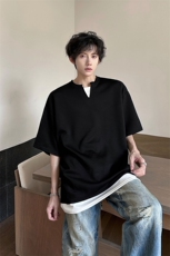 8XL-M特大码短袖男假两件五分袖高品质空气层宽松上衣DX321P35，男装T恤，电商D206-1