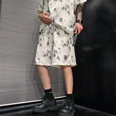 量大优供视频新风竹叶印花冰丝短袖短裤套装男TZ2404-特P50，男装休闲套装，电商A028