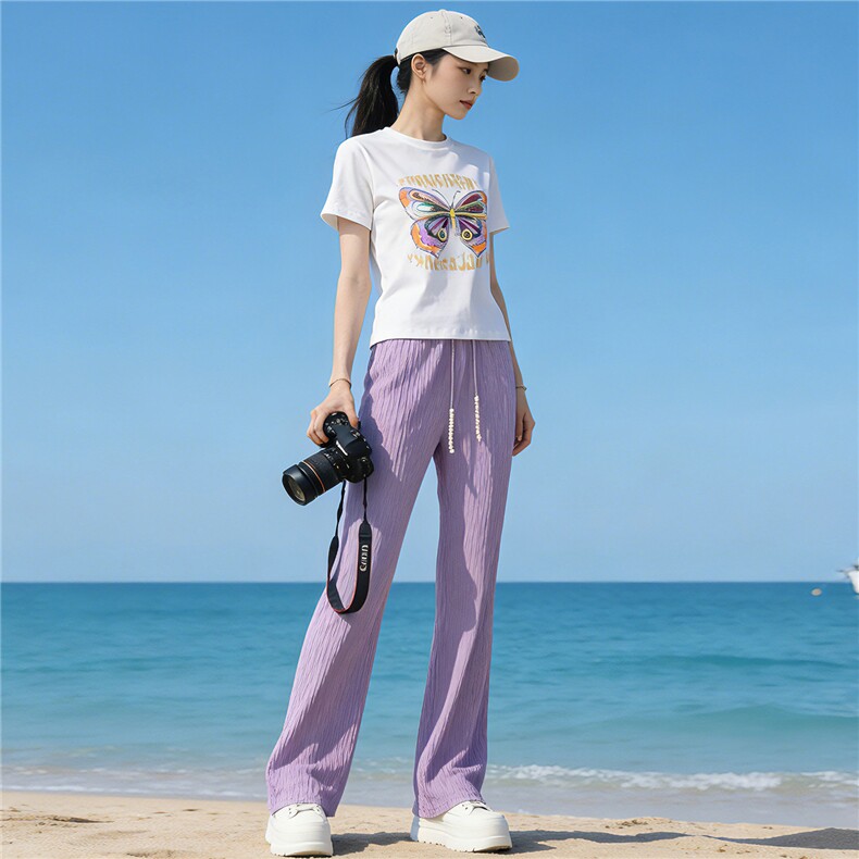 欧货时尚休闲运动套装女夏新款蝴蝶印花短袖T恤休闲卫裤两件套潮图片