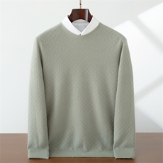 2025年秋季时尚百搭圆领长袖青春流行华夫格一线圆领，男装羊绒套衫，蜜暖羊