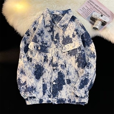日系复古做旧拼色雪花牛仔夹克男情侣bf宽松休闲帅气外套J2194P65，男装夹克，星座1116-2