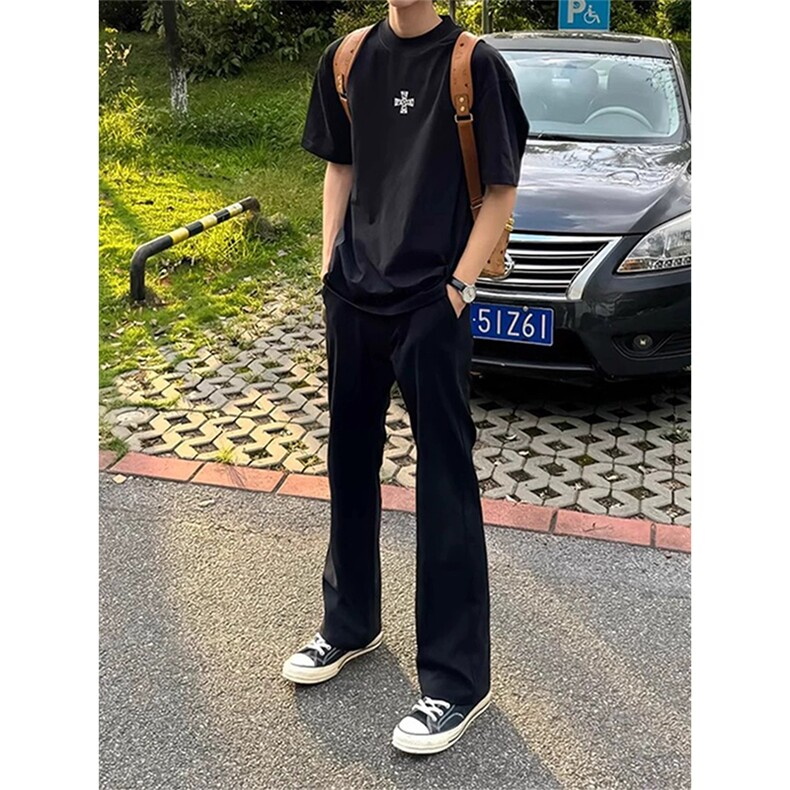 网图有货春秋黑色微喇弯刀西裤男女垂坠感百搭休闲裤A1304-P32,男装西裤,星座1505