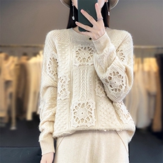 春秋冬新款羊毛衫女圆领宽松打底衫套头针织时尚毛衣，女装羊毛衫，江南羊绒
