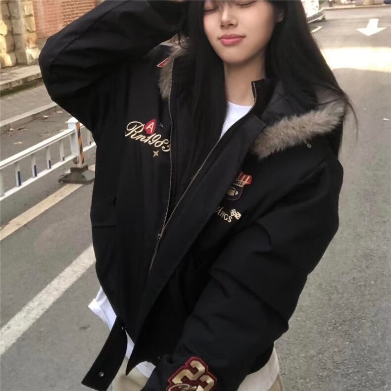 1506-1/MQ181/P76徽章刺绣毛领连帽棉衣棉服女复古外套秋冬季男女,男装棉衣,星座1506-1