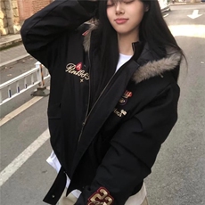 1506-1/MQ181/P76徽章刺绣毛领连帽棉衣棉服女复古外套秋冬季男女，男装棉衣，星座1506-1