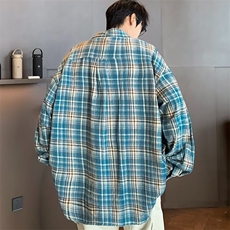 韩系复古格子衬衫男士春秋季新款青少年痞帅宽松大码长袖外套，男装衬衫，星座302B-2