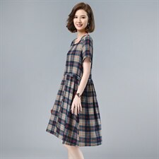 时尚复古格纹连衣裙显瘦修身优雅气质，女装连衣裙，依恋蒂丝