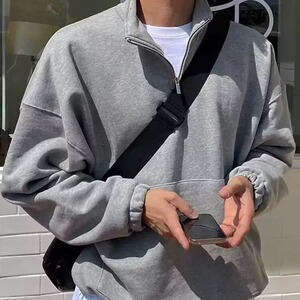 日系简约高级感POLO衫卫衣宽松复古慵懒氛围感翻领长袖上衣图片