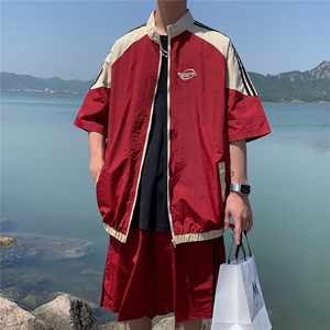 套装男韩版潮流三条杠痞子帅气2023夏季新款ins五分裤W4856-P52图片