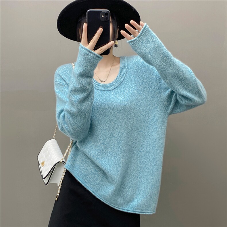 2025百搭时尚简约花纱u领羊绒衫，女装羊绒衫，国旺羊绒