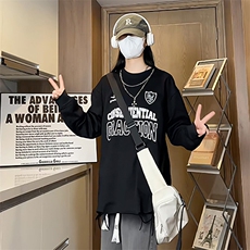 特P中性港风女模个性字母印花宽松长袖圆领项链T恤CT012P45控75，男装T恤，电商A268