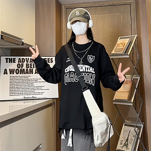 特P 中性港风女模个性字母印花宽松长袖圆领项链T恤CT012 P45控75图片