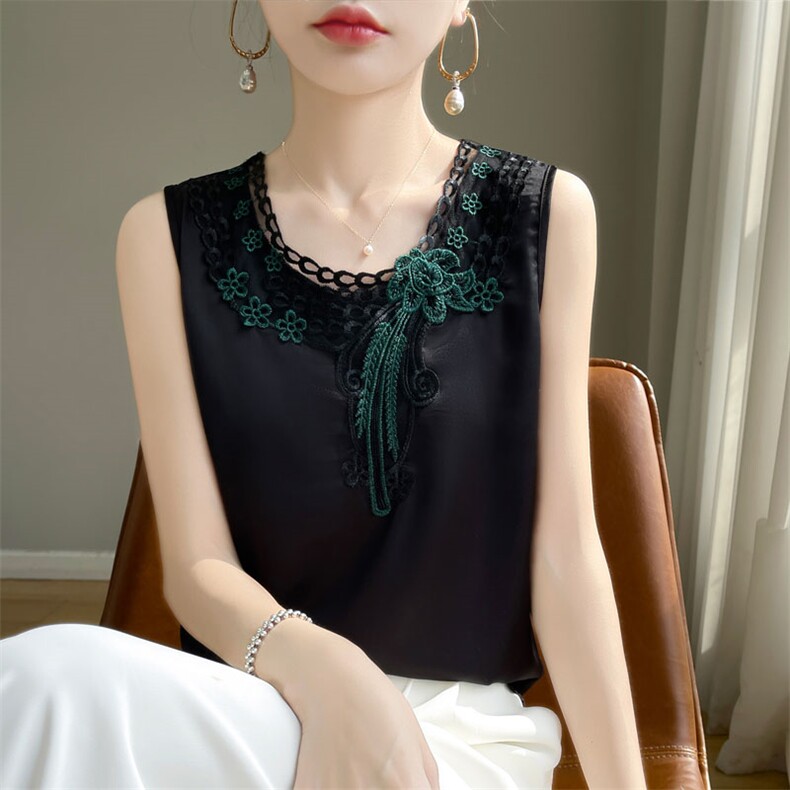 新款女装吊带背心蕾丝拼接无袖上衣显瘦百搭内搭打底衫夏季薄款，女装背心吊带，羊特美羊绒