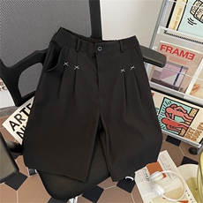 潮牌复古纯色休闲西装短裤男女宽松垂感阔腿五分中裤，男装牛仔裤，星座506A