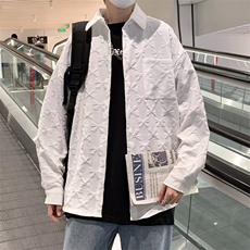 2022韩版潮流宽松衬衣外套秋季发泡印花纯色衬衫男W5254-P38，男装衬衫，星座512-2