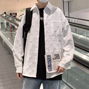 2022韩版潮流宽松衬衣外套秋季发泡印花纯色衬衫男 W5254-P38图片