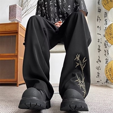 风新中式裤子女夏季刺绣冰丝休闲裤宽松黑色长裤KM679，男装休闲裤，星座1116A-1（原606A）