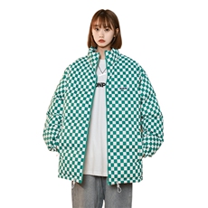 美式高街棋盘格子立领面包服男女情侣装棉服外套班服M0758-P98，男装棉衣，星座308B-1