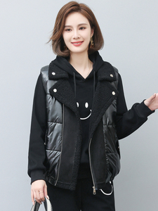 新款春秋冬装毛皮一体马甲女翻领拉链钮扣棉衣女图片