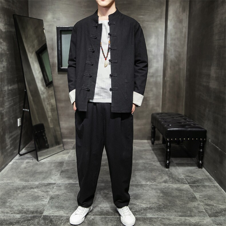 A79P105室内风2024秋季麒麟风刺绣长袖长裤套装百搭纯棉,男装休闲套装,电商A026