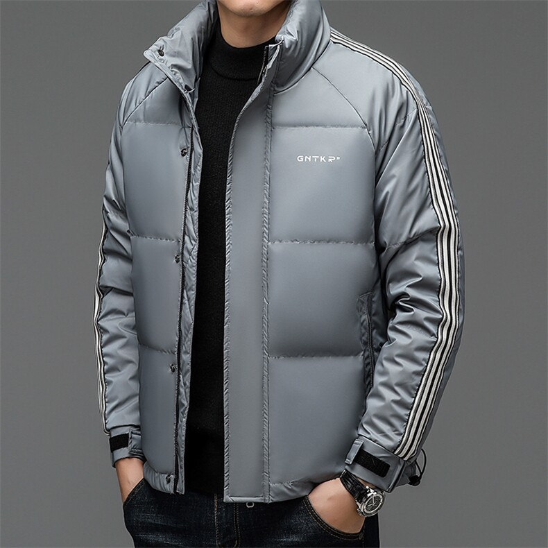男士立领纯色休闲羽绒服冬季新款中年加厚保暖灰鹅绒爸爸装外套图片