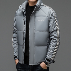 男士立领纯色休闲羽绒服冬季新款中年加厚保暖灰鹅绒爸爸装外套图片