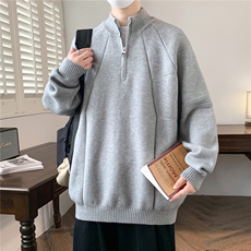 MY7326-TP55半拉链新款针织衫男慵懒风针织长袖套头毛衣外套，男装针织衫/毛衣，电商A320