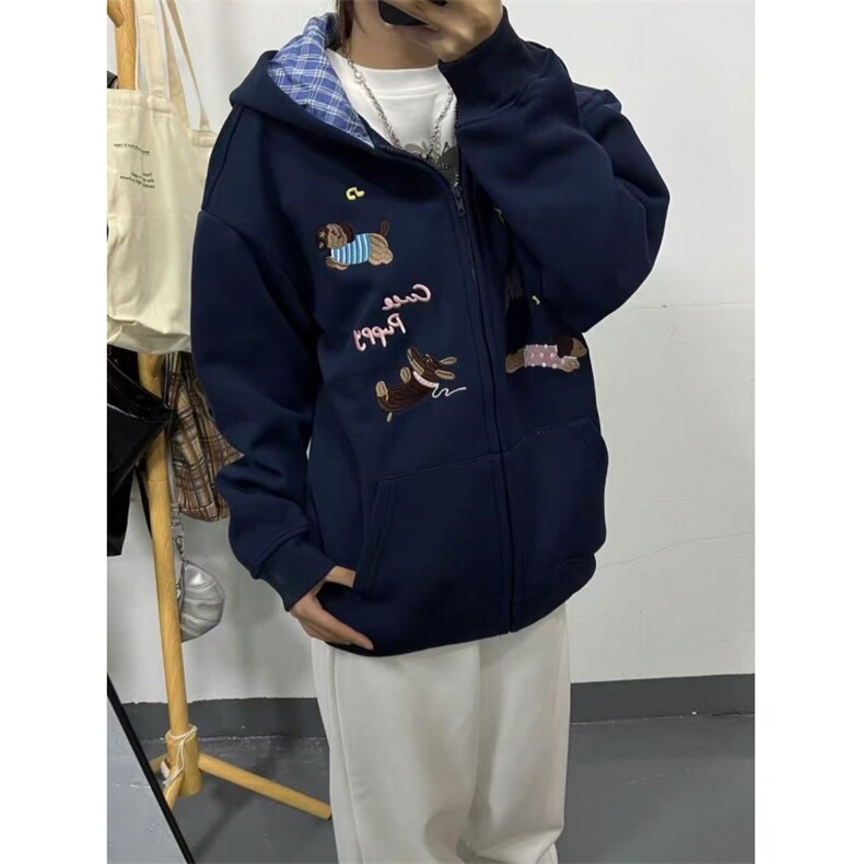 5653-P56原版做工刺绣纯棉华棉复合休闲宽松连帽卫衣外套加绒,女装短外套,星座617A-2