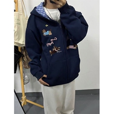 5653-P56原版做工刺绣纯棉华棉复合休闲宽松连帽卫衣外套加绒，女装短外套，星座617A-2