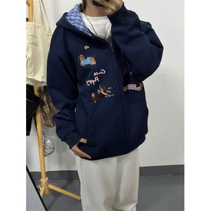 5653-P56原版做工刺绣纯棉华棉复合休闲宽松连帽卫衣外套加绒图片