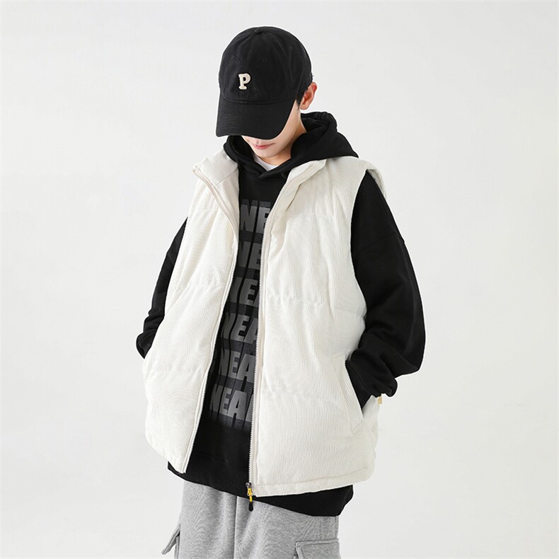 冬季灯芯绒棉马甲男复古加厚立领棉服情侣外套配挎包8516-P70,男装棉衣,电商B306