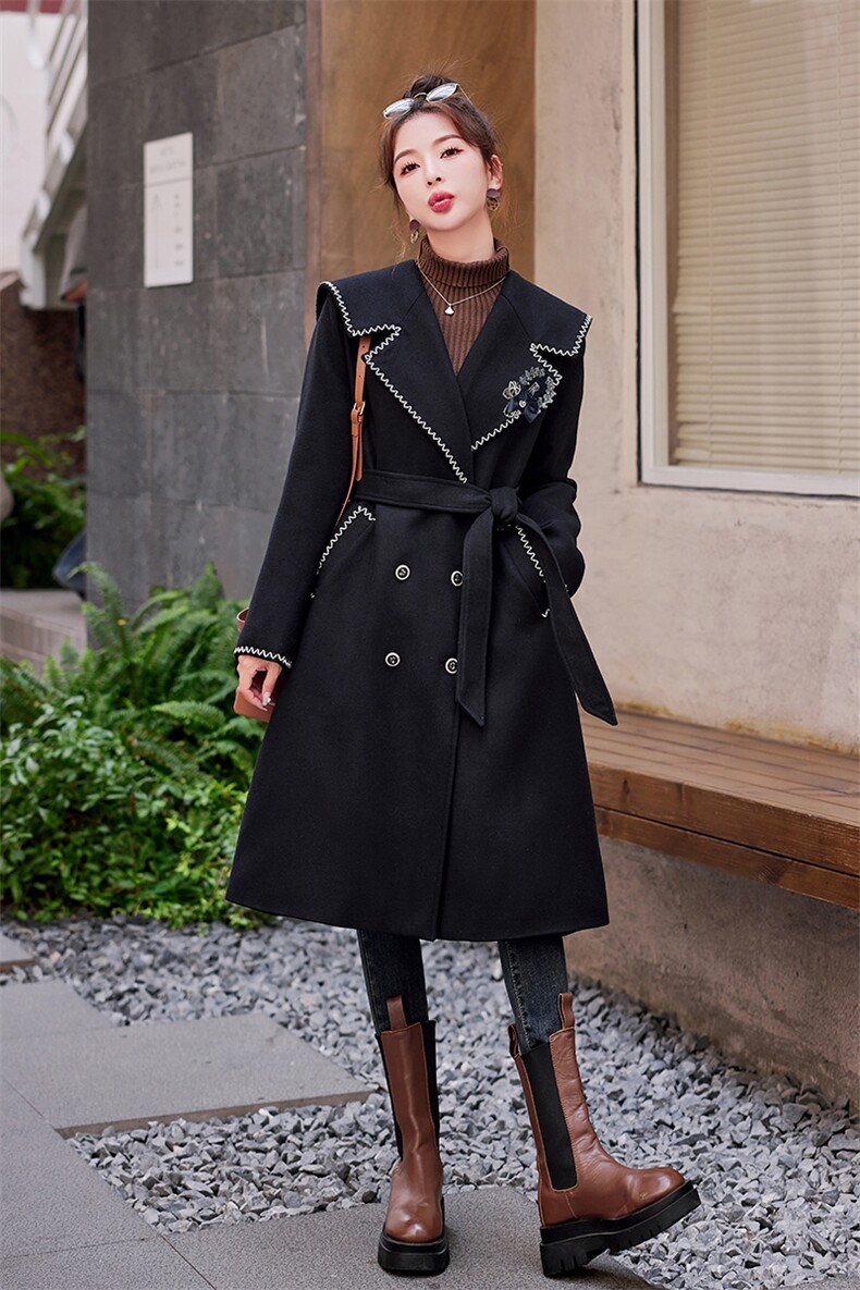小香风羽绒服内胆呢大衣女冬季新款时尚海军领气质羊毛呢外套,女装羽绒服,水衣源