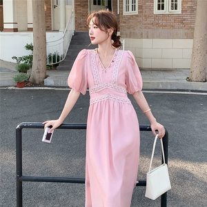 粉色度假风天丝连衣裙女夏季新款法式森系减龄温柔甜美长款仙女裙图片