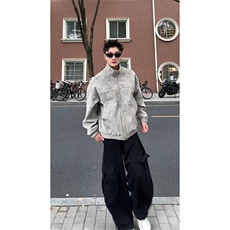 加绒扎染皮衣棉衣保暖美式复古高街夹克外套男5D3074-TP65不，男装夹克，电商A102