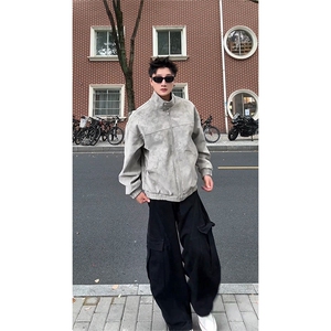 加绒扎染皮衣棉衣保暖美式复古高街夹克外套男 5D3074-TP65不图片