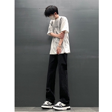 现货夏季显瘦破洞设计感宽松直筒高街薄款休闲牛仔裤K5802-特P35，男装牛仔裤，星座205