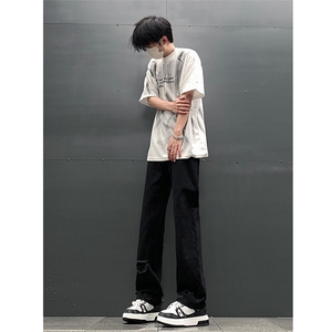 现货 夏季显瘦破洞设计感宽松直筒高街薄款休闲牛仔裤K5802-特P35图片