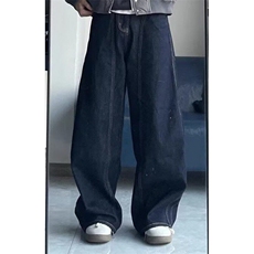 复古丹宁蓝阔腿弯刀牛仔裤男解构宽松直筒休闲长裤子潮牌N6036，男装牛仔裤，星座1116A（原606A-3）