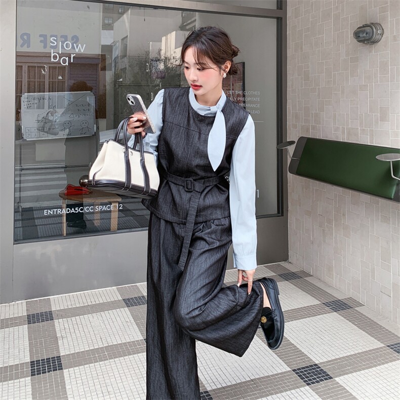 【主推】立领衬衣+时尚背心+阔腿裤套装2D148-2632-P185-K298,女装套装/套裙,2D148