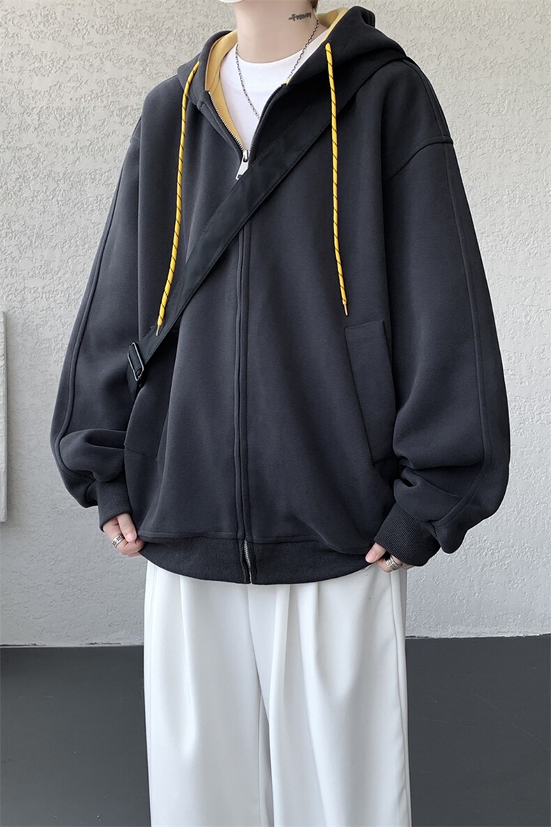 8XL-M秋连帽卫衣男宽松休闲纯色拉链开衫外套拼色帽衫运动WY27P65,女装短外套,电商D206-1